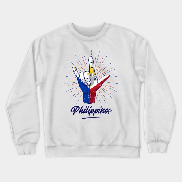 I Love You Philippines Hand Gesture Cute Gift Women Men Crewneck Sweatshirt by teeleoshirts